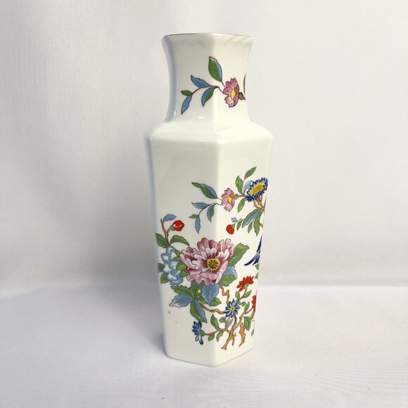Aynsley Pembroke Vintage Vase Fine Bone China England Floral Bird Hexagonal 7” - Picture 5 of 10